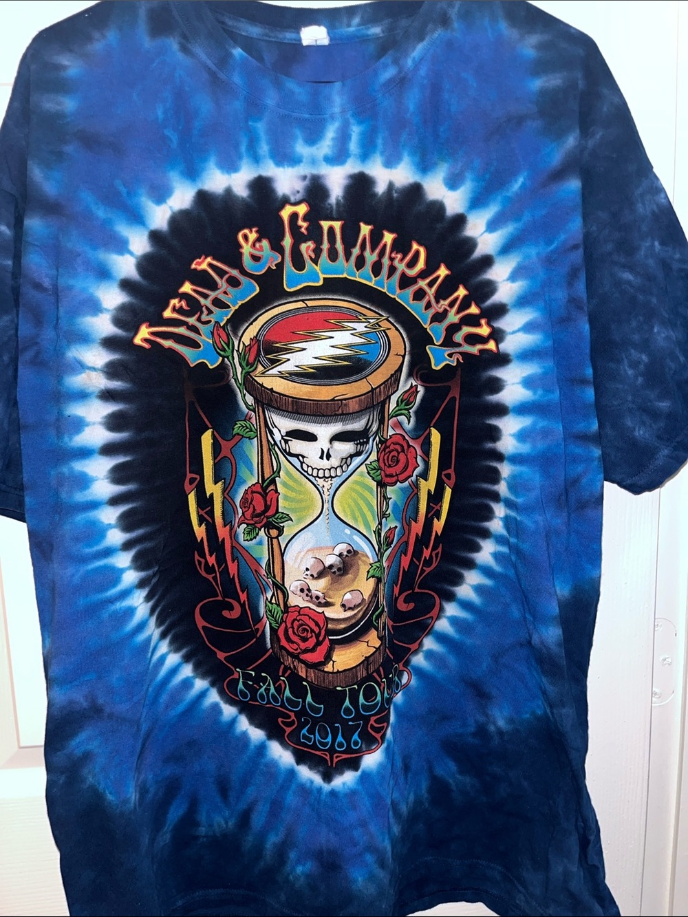 Grateful Dead Blue Tie-Dye T-Shirt with Hourglass Skull Graphic
